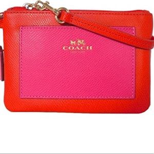 Coach Colorblock Genuine Leather Wristlet Pink And Red